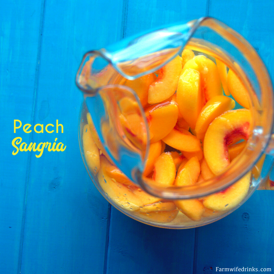 Peach Sangria is a crisp white wine sangria made with frozen peaches, peach schnapps, and vodka mixed with a bottle of white wine.