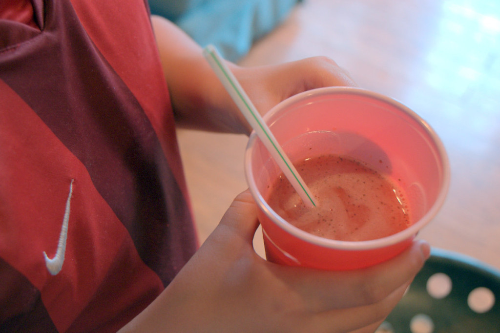 Frozen strawberry lemonade is slushy twist on a summertime favorite. Kids and adults alike will love it. 