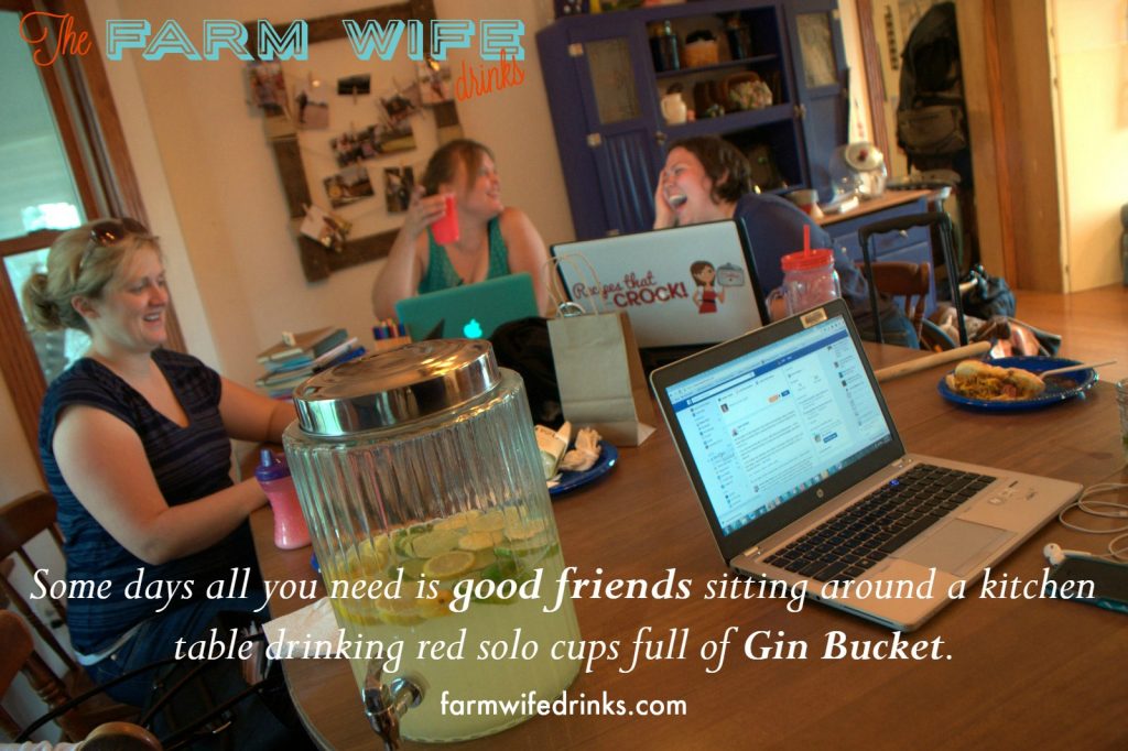 Some days all you need is good friends sitting around a kitchen table drinking red solo cups full of Gin Bucket.