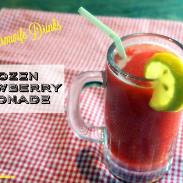 Frozen strawberry lemonade is slushy twist on a summertime favorite. Kids and adults alike will love it.