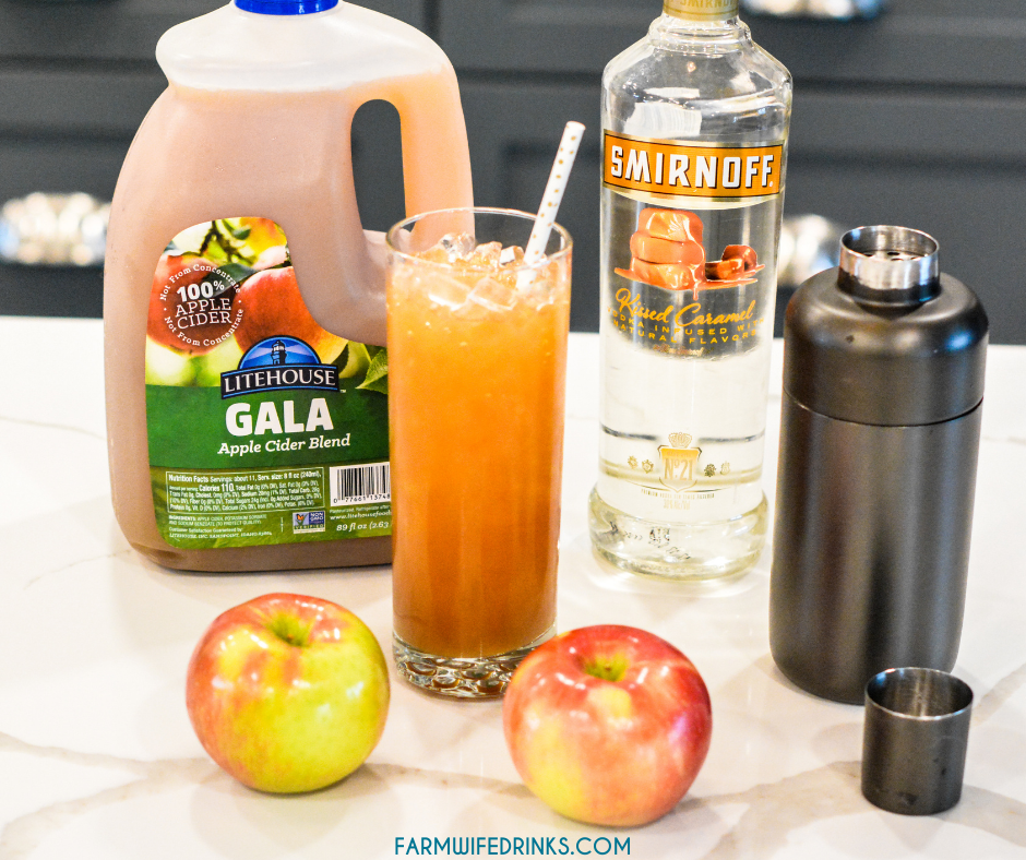 Caramel Apple Cider Cocktail is the perfect fall cocktail that lets you enjoy fresh apple cider with caramel vodka making this caramel vodka apple cider my new favorite cocktail of fall.