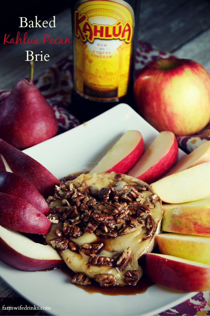 Baked Kahlua and Pecan Brie is a perfect appetizer or dessert recipe served up with apple slices.