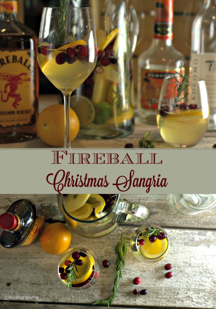 This Fireball Sangria recipe is a crisp white wine sangria with a strong cinnamon flavor. Subtle hits of orange, cranberry, and apple make this the perfect Christmas Sangria.