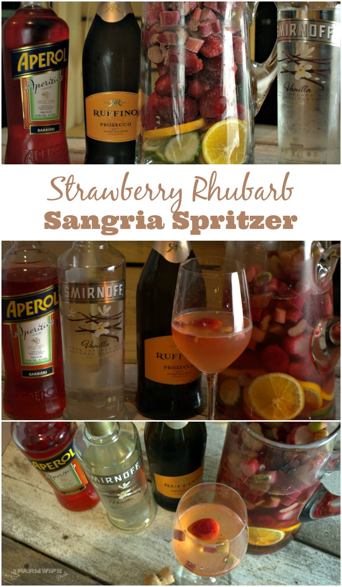 Strawberry Rhubarb Sangria Spritzer combines the summer flavors to make a flavorful sangria all year round thanks to frozen rhubarb and strawberries.