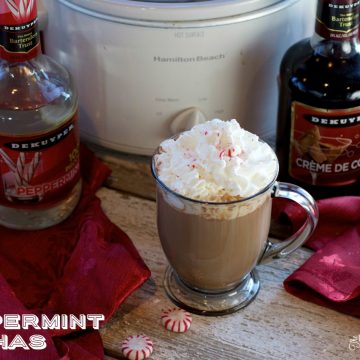 Crock pot Peppermint Mochas are a coffee shop favorite easily made at home in the crockpot. Add a shot of peppermint schnapps and creme de cocoa to make it a hot cocktail.