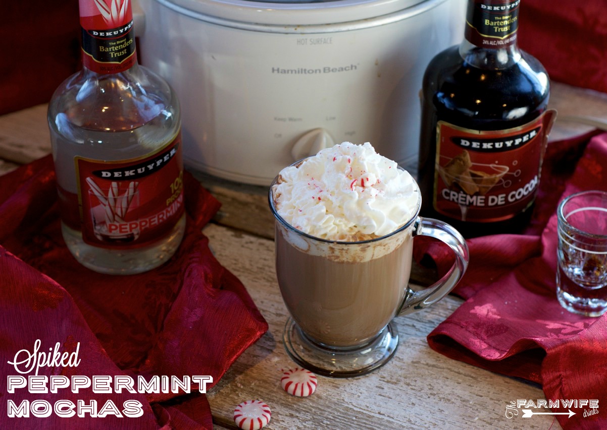 Crock pot Peppermint Mochas are a coffee shop favorite easily made at home in the crockpot. Add a shot of peppermint schnapps and creme de cocoa to make it a hot cocktail.