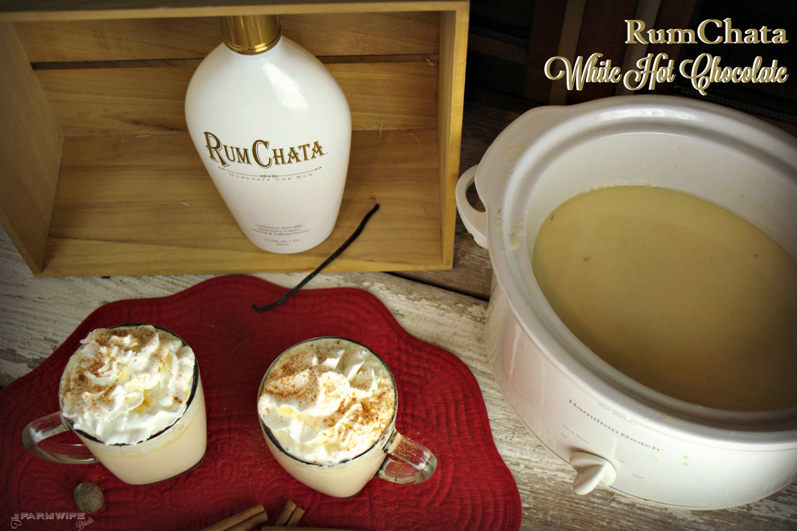 Crock Pot White Hot Chocolate - RumChata White Hot Chocolate - The Farmwife  Drinks