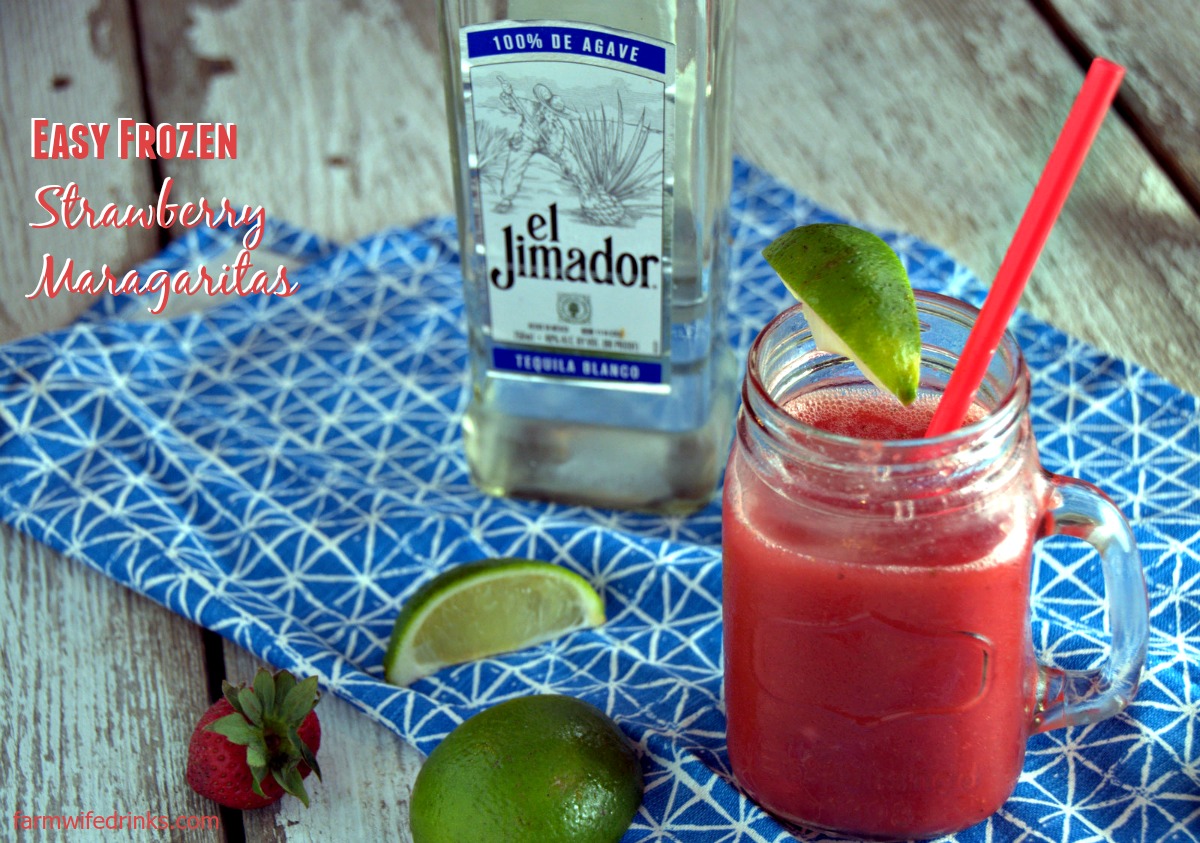 Frozen strawberries, limes, tequila and a blender will have you are on the way to an easy frozen strawberry margarita recipe.