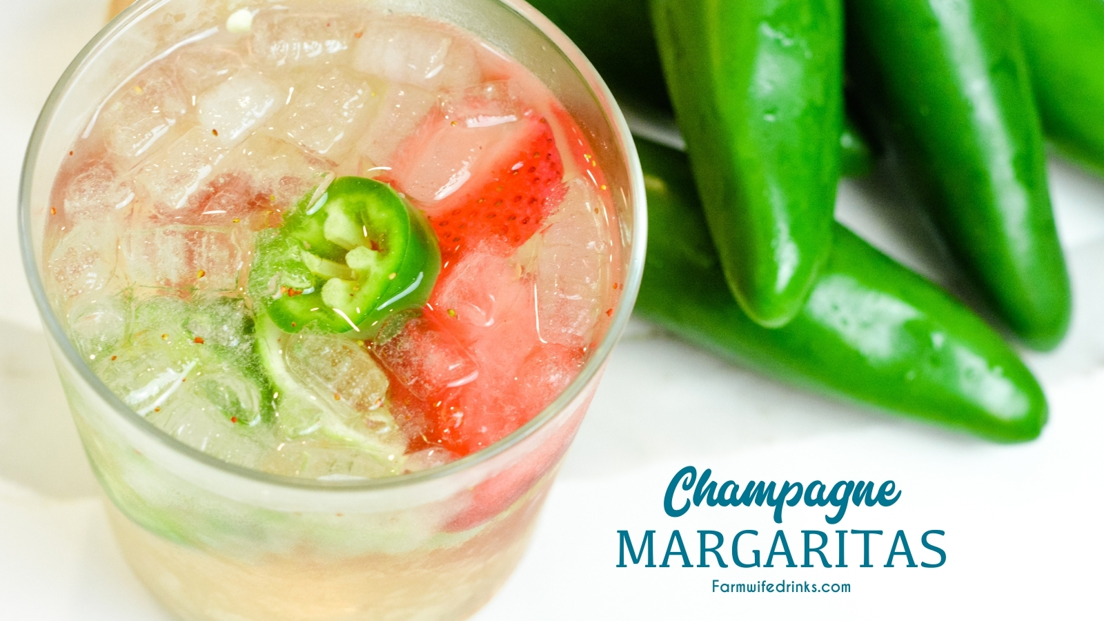 Champagne margaritas are sweet and spicy with the combination of a bottle of bubbly, sugared strawberries, Cointreau, lime juice, and jalapenos.