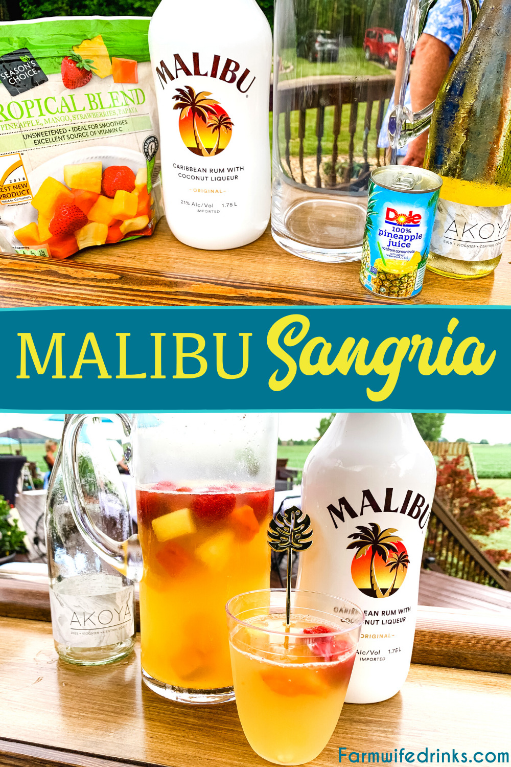 Malibu sangria recipe is a simple and perfect tropical drink for a summer day pool cocktail made with white wine, Malibu Rum, pineapple juice, and tropical frozen fruit like pineapple and mangos.