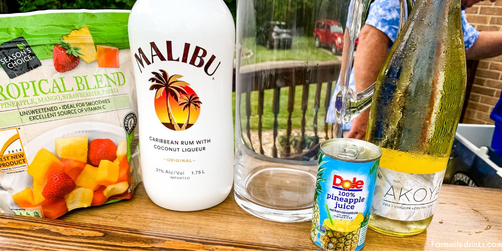 Malibu Rum Sangria Ingredients - White Wine, Pineapple Juice, Tropical Frozen Fruit, Malibu Rum