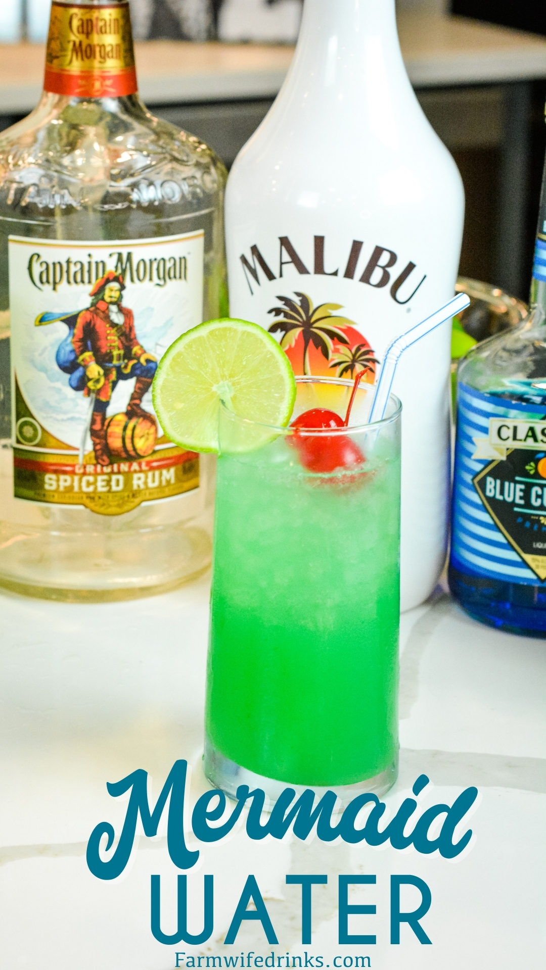 Mermaid water aka boujie fancy swamp water is the perfect spiked punch for summer sipping with the combination of limeade, pineapple juice, Captain Morgan, Malibu, and blue curacao.