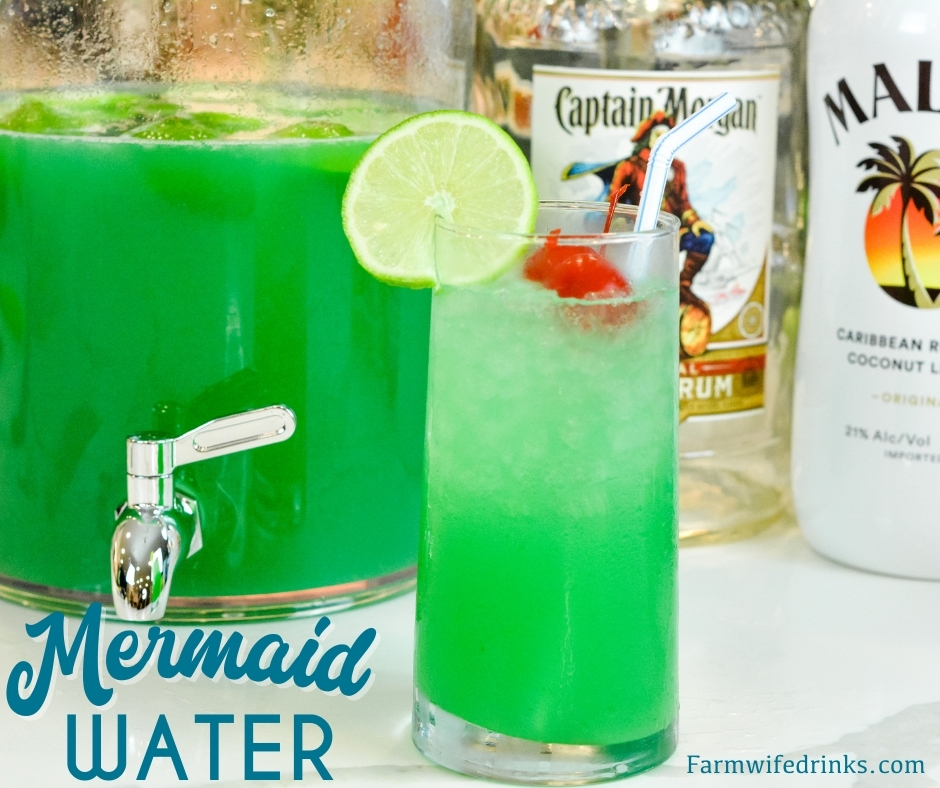 Mermaid water aka boujie fancy swamp water is the perfect spiked punch for summer sipping with the combination of limeade, pineapple juice, Captain Morgan, Malibu, and blue curacao.