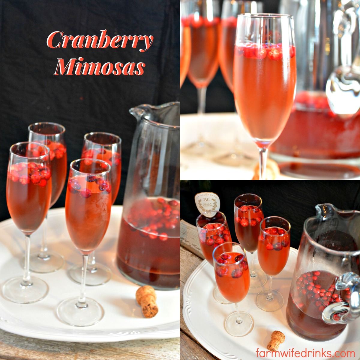 These cranberry mimosas are the perfect recipe for an alternative to traditional mimosas and can be made by the pitcher for holiday brunch cocktails.