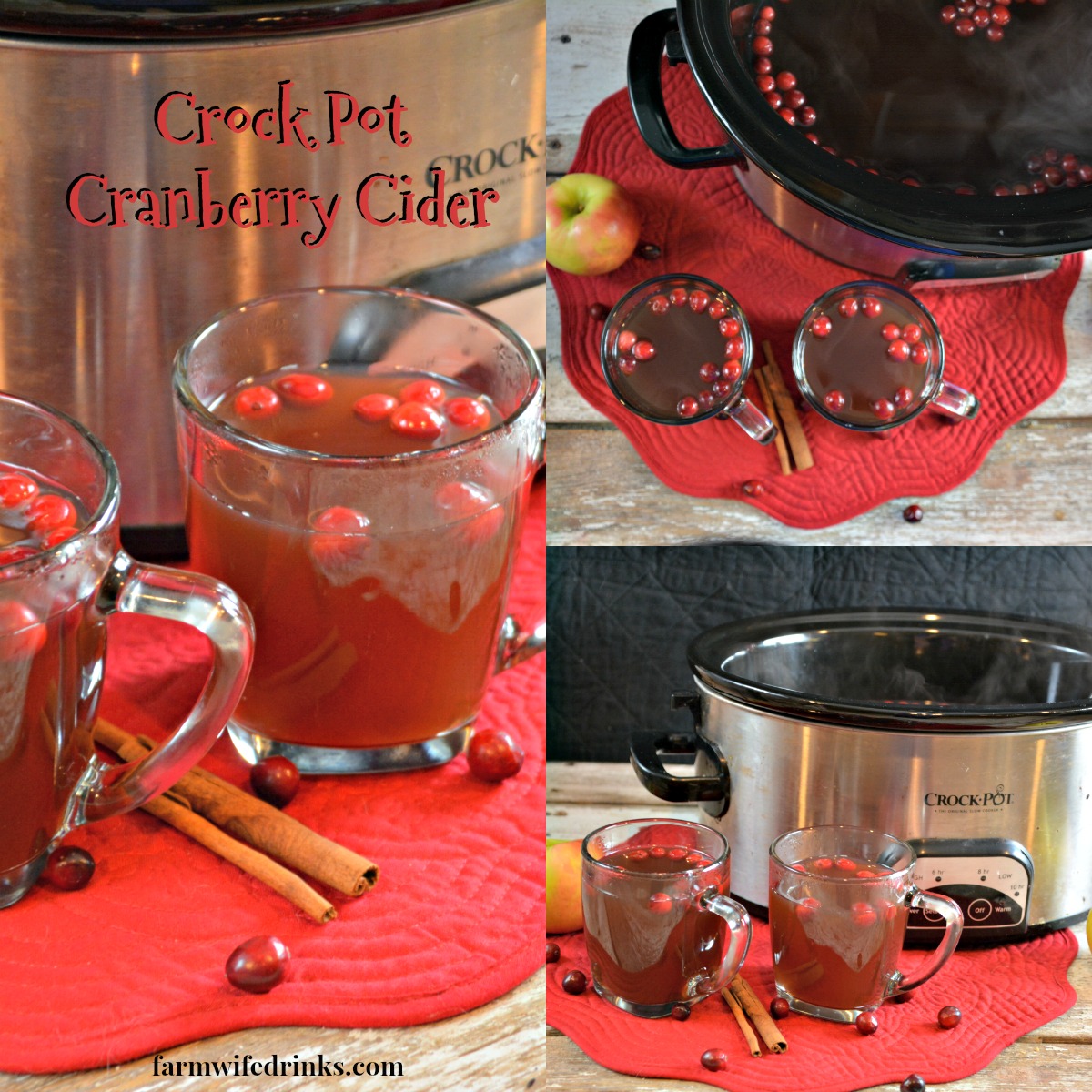 Crock Pot Cranberry Cider is a delicious spiced apple cider made in the slow cooker. This perfect fall or winter drink recipe can be made with a splash of rum or not for all to enjoy.