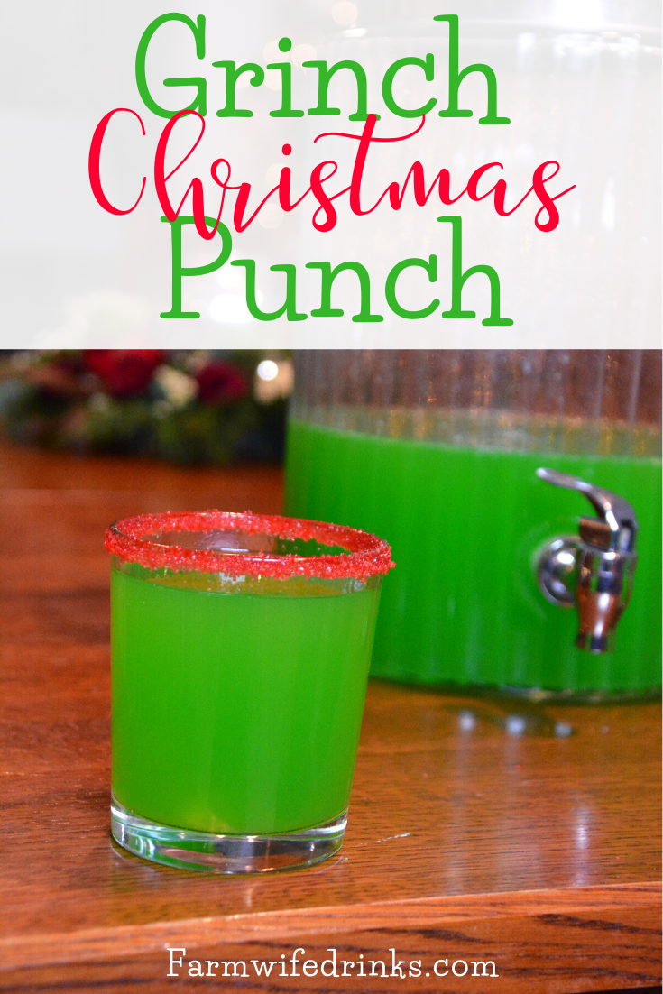 Grinch punch recipe is the ultimate Christmas punch. The bright green color with a red sugared rim makes it a Christmas green punch loved by all.