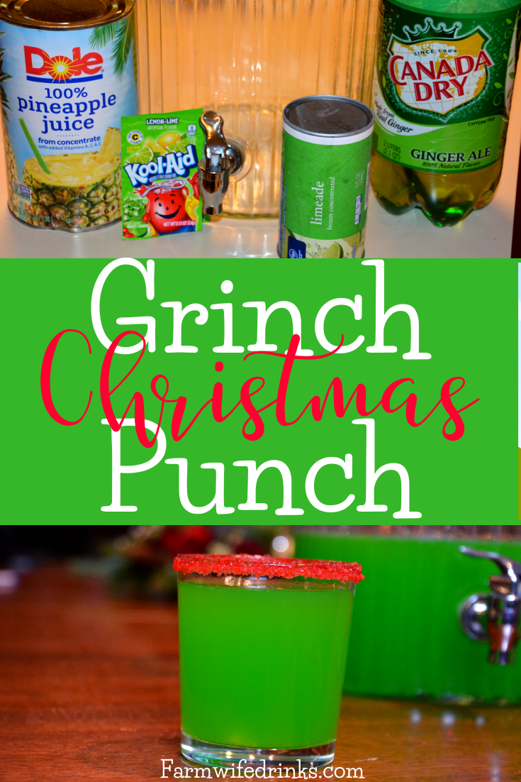Grinch punch recipe is the ultimate Christmas punch. The bright green color with a red sugared rim makes it a Christmas green punch loved by all.