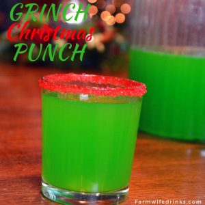 This bright green Grinch punch was a great combination of flavors. A little red sugar on the rim of the glass and this festive Christmas punch was loved by kids and adults alike.