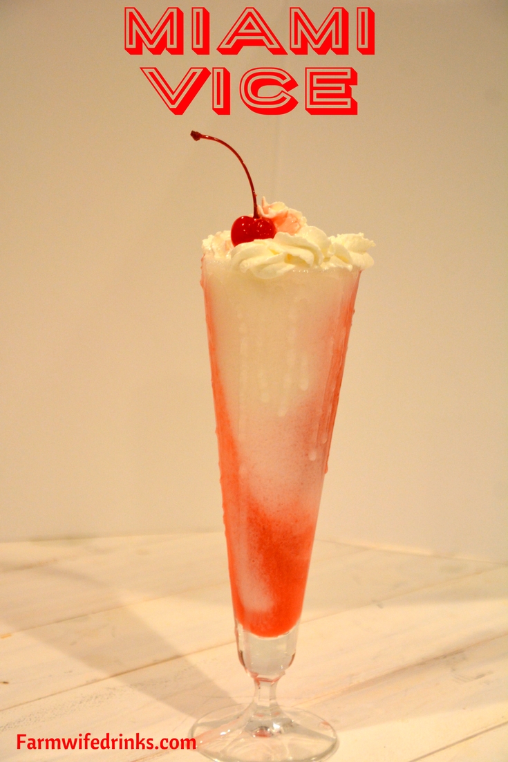 The combination of strawberry daiquiri with a pina colada create a Miami Vice. This magical drink is perfect for sipping on the beach or poolside or on your couch when you are dreaming of those places.