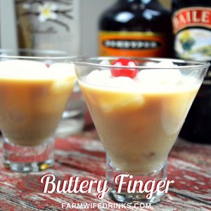 When I made the buttery finger cocktail, I was in instant heaven with the combination of butterscotch schnapps with Baileys, Kahlua, and vodka to make this stout enough for a shot but smooth enough to sip over ice.
