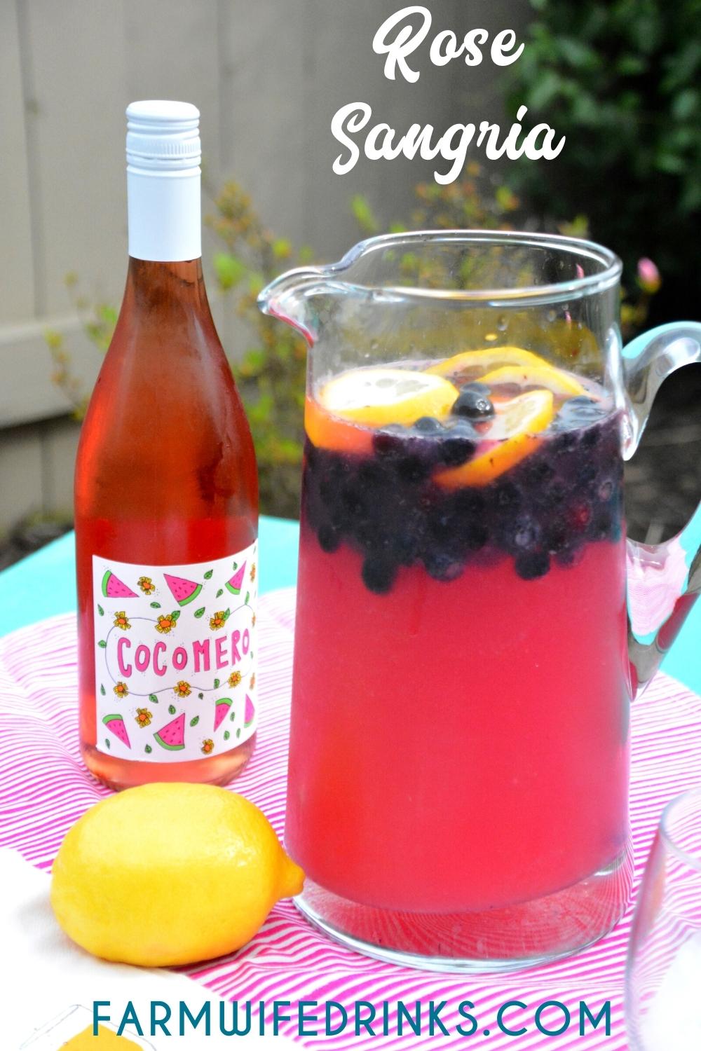 Rosé lovers will lose their minds over this rose lemonade sangria. Pretty as a picture with blueberries and lemons in the pink wine spritzer.