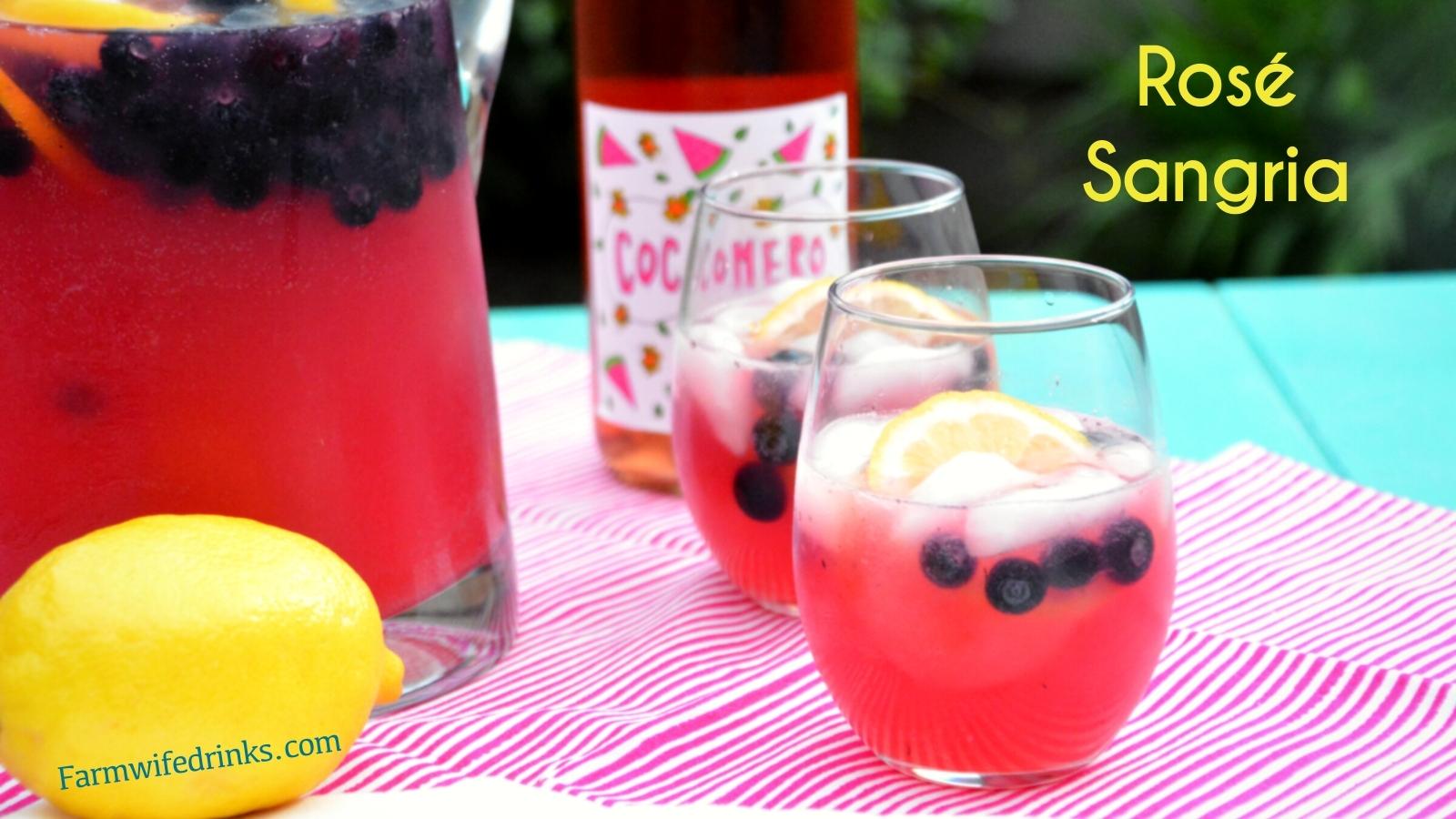 Rosé lovers will lose their minds over this rose lemonade sangria. Pretty as a picture with blueberries and lemons in the pink wine spritzer.