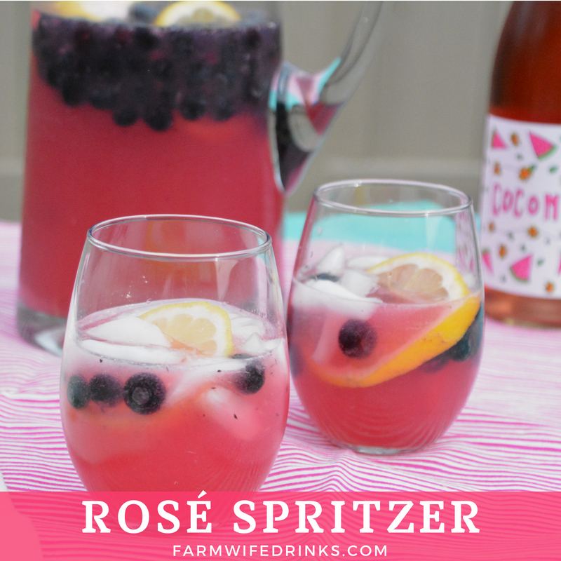 Rosé Spritzer is the sweet combination of rosé wine with tangy lemonade and ginger ale combined with blueberries and lemon slices for a refreshing summer lemonade rosé sangria.