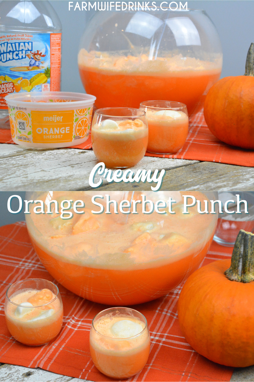 Creamy Sherbet Orange punch can be the sweet combination of sherbet, vanilla ice cream with orange Hawaiian Punch and a bit of Sprite to give it a little fizz.