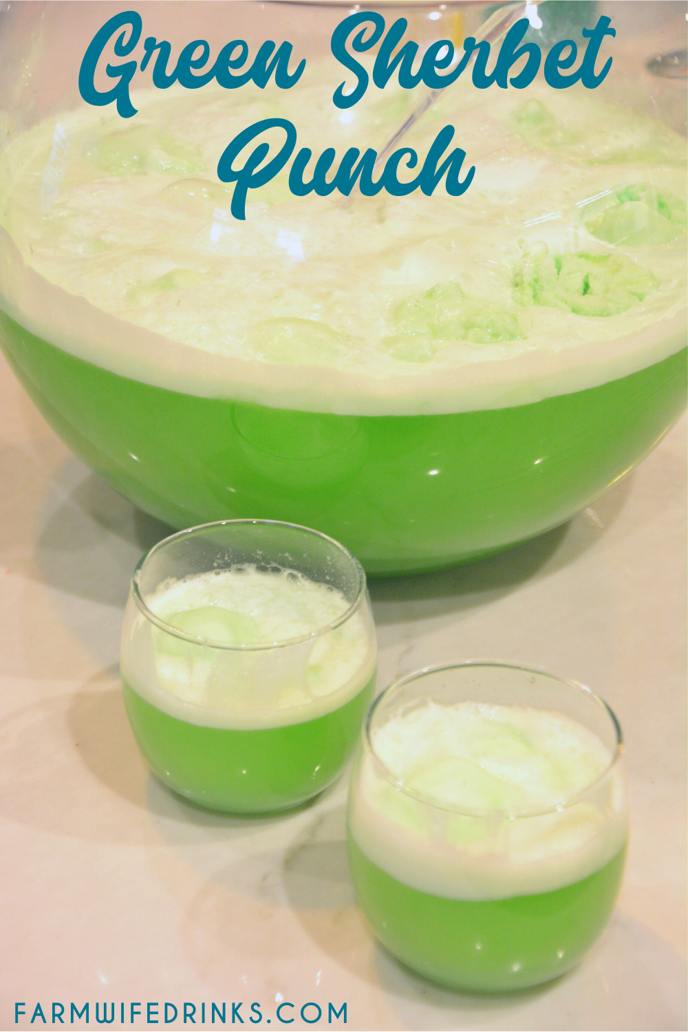Green sherbet punch is a lime flavored green punch combining lemon-lime Kool-Aid, pineapple juice and sprite with lime sherbet for a fun and flavorful drink.