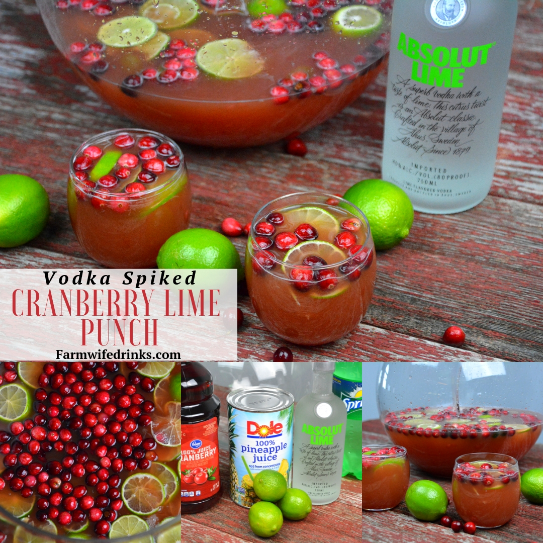 Vodka-Spiked Cranberry Lime Punch is the perfect Christmas punch as it can be kid friendly and have a dose of lime vodka for the adults. #VodkaPunch #Cranberry #Punch
