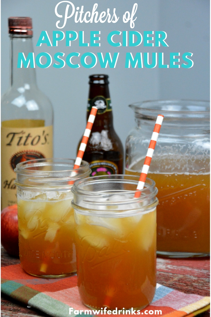 Apple Cider Moscow Mules Pitchers combine apple cider, ginger beer, and vodka to form the best cocktail to drink all fall long. #MoscowMule #Cocktails #Apple #AppleCider #Cocktail #MoscowMule