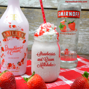 Baileys Strawberries and cream milkshake combines vanilla ice cream, strawberry vodka, frozen strawberries and Baileys strawberries and cream for a boozy strawberry milkshake. #Milkshake #Boozymilkshake #Spiked #SpikedMilkshake #Baileys #Strawberries #cocktails