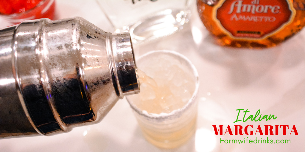 This Italian Margarita is a simple cocktail recipe made with tequila, amaretto, triple sec, and sour mix, poured into a powdered sugar rimmed glass.