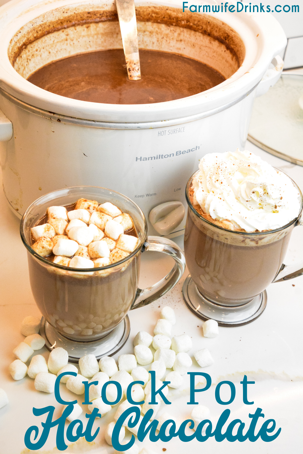 Crock Pot Hot Chocolate is a rich hot chocolate that melts chocolate chips, sweetened condensed milk, heavy cream, and whole milk beautifully together for the most insanely good hot chocolate.