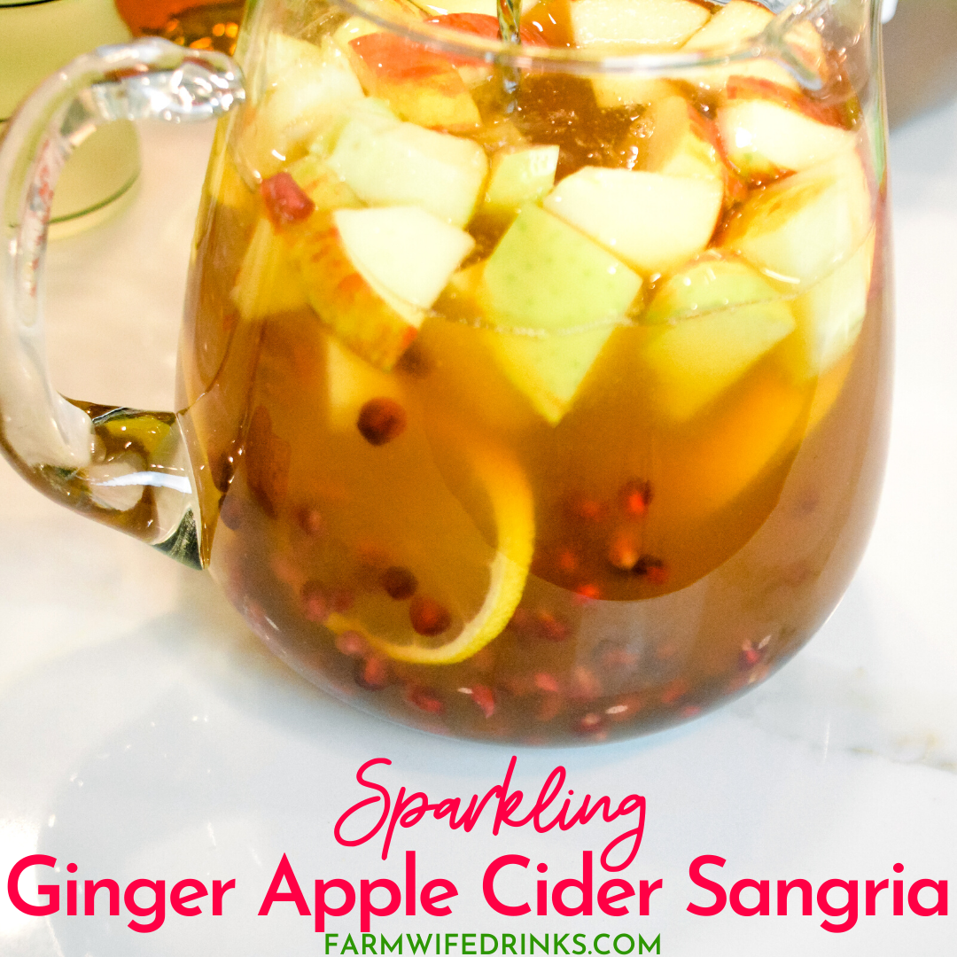 Sparkling ginger apple cider sangria is the rich flavors of apple cider, ginger liqueur, prosecco with hints of lemon and pomegranate for a satisfying fall sangria recipe. #Sangria #Cocktails #FallRecipes #Drinks #AppleCider