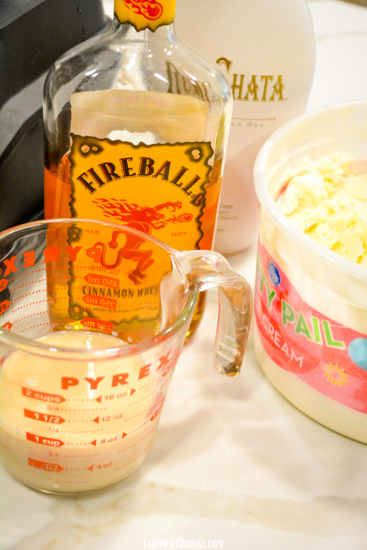 Cinnamon toast crunch milkshake is Fireball whiskey and Rumchata blended together with vanilla ice cream to create a heavy-handed frozen drink.