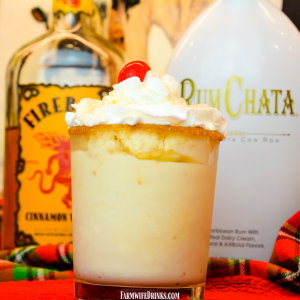 Cinnamon toast crunch milkshake is Fireball whiskey and Rumchata blended together with vanilla ice cream to create a heavy-handed frozen drink.