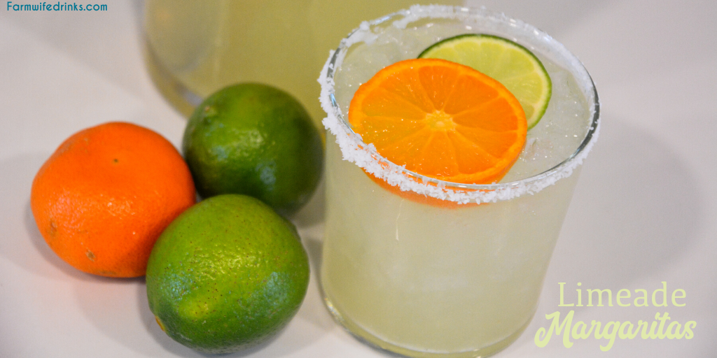 Limeade margaritas are the sweet blend of three easy ingredients to make easy margaritas by the pitcher by mixing together a can of frozen limeade, triple sec, and tequila.
