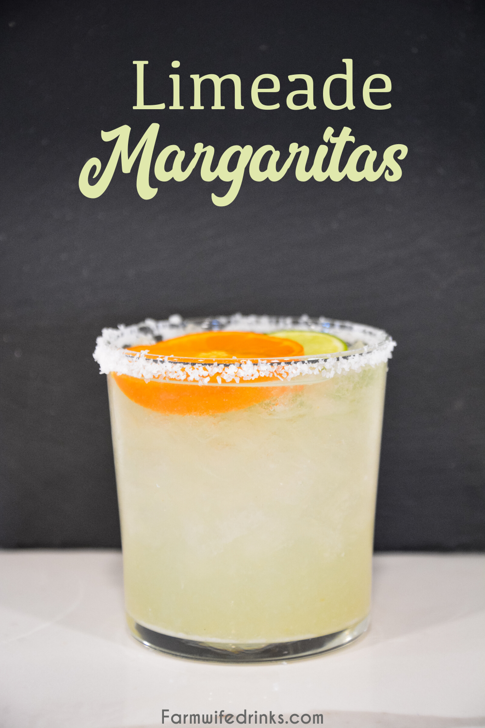 Limeade margaritas are the sweet blend of three easy ingredients to make easy margaritas by the pitcher by mixing together a can of frozen limeade, triple sec, and tequila.