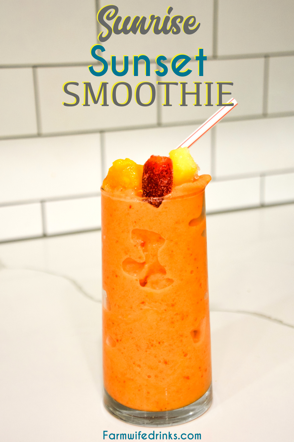 Sunrise Sunset Smoothie is a mango, pineapple, strawberry, orange juice smoothie that is the copycat version of the Tropical Smoothie sunrise sunset smoothie.