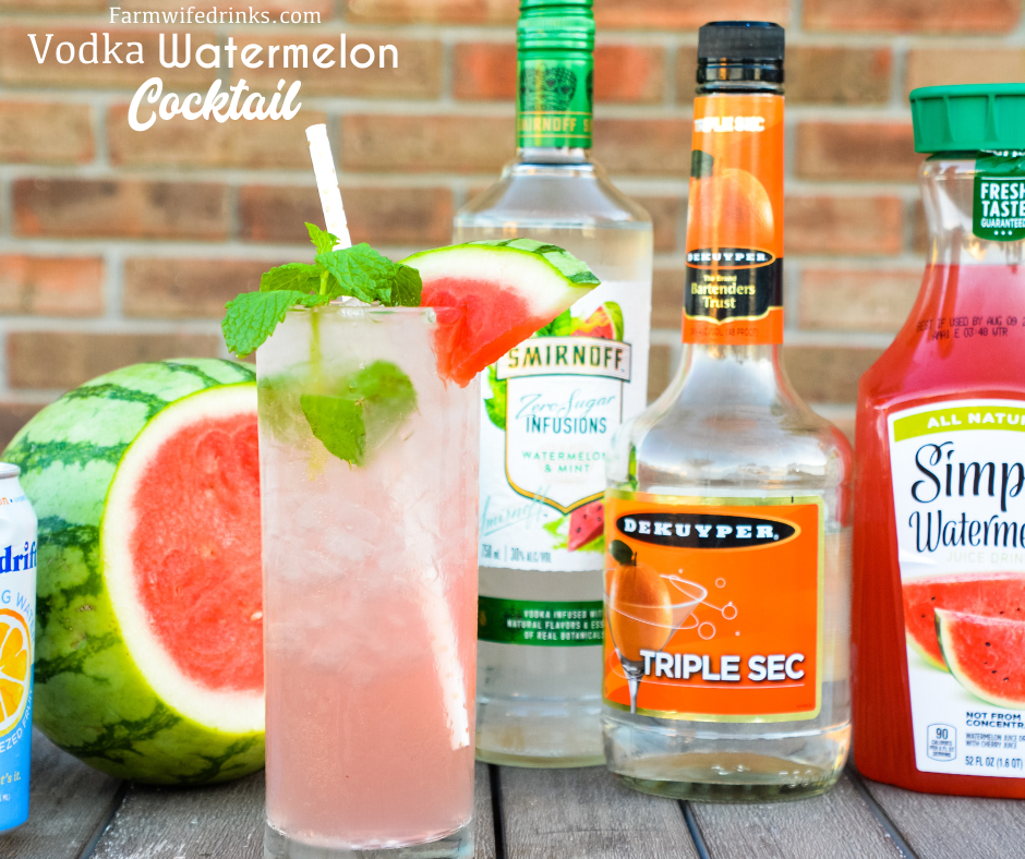 Vodka watermelon cocktail is the cocktail of summer with a refreshing hint of mint mixed in with the Simply Watermelon, mint and watermelon vodka, triple sec, and a splash of sparkling lemon water.