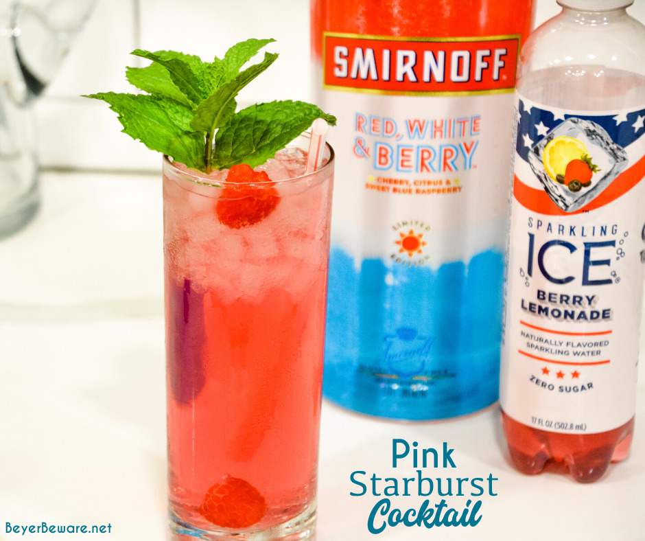 Pink Starburst vodka cocktail combines Smirnoff's Red, White, and Berry vodka with the berry lemonade Sparkling Ice water for an easy-sipping, low-carb cocktail that tastes just like starburst candy.