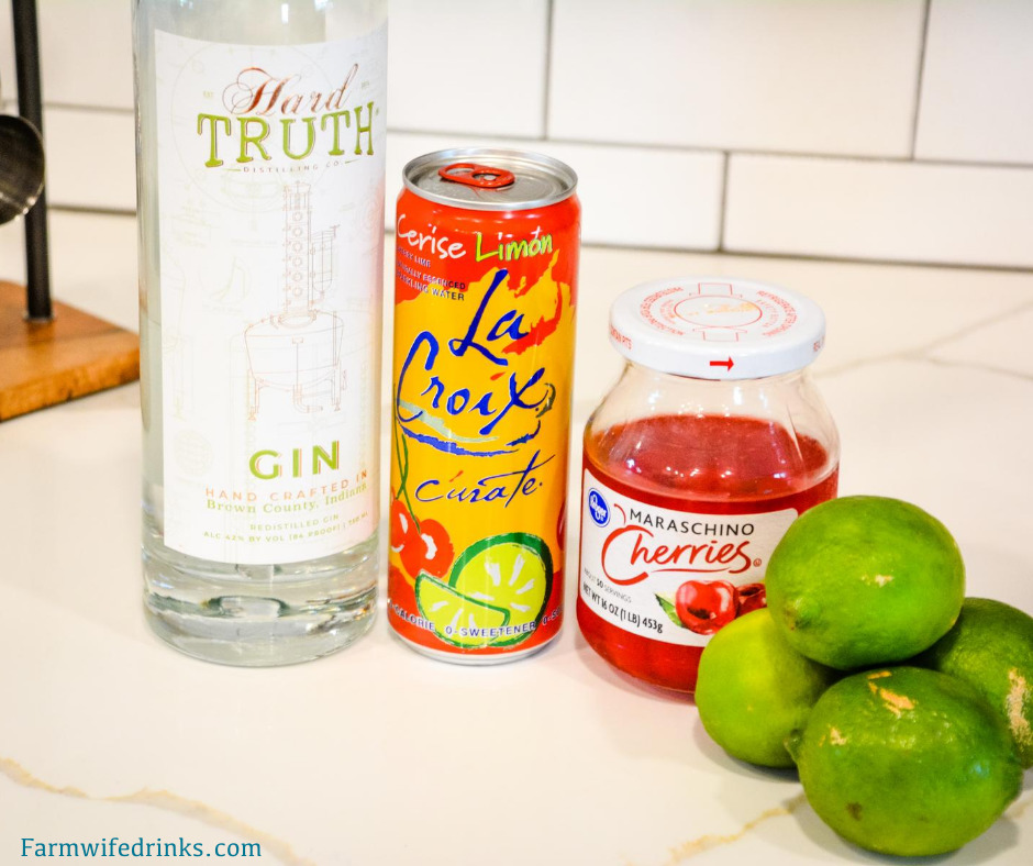 Cherry lime gin rickey cocktail is a sweeter version of the traditional gin rickey combining soda water, gin, lime juice with cherries and cherry juice.