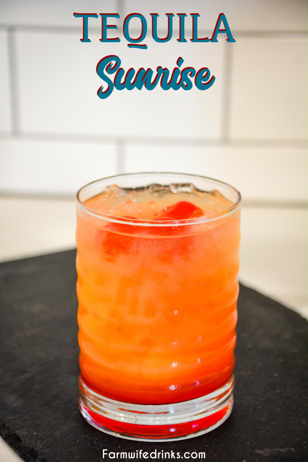 Tequila Sunrise is an orange juice and tequila cocktail made smooth with the addition of cherries and grenadine made famous in the 70s by Mick Jagger.