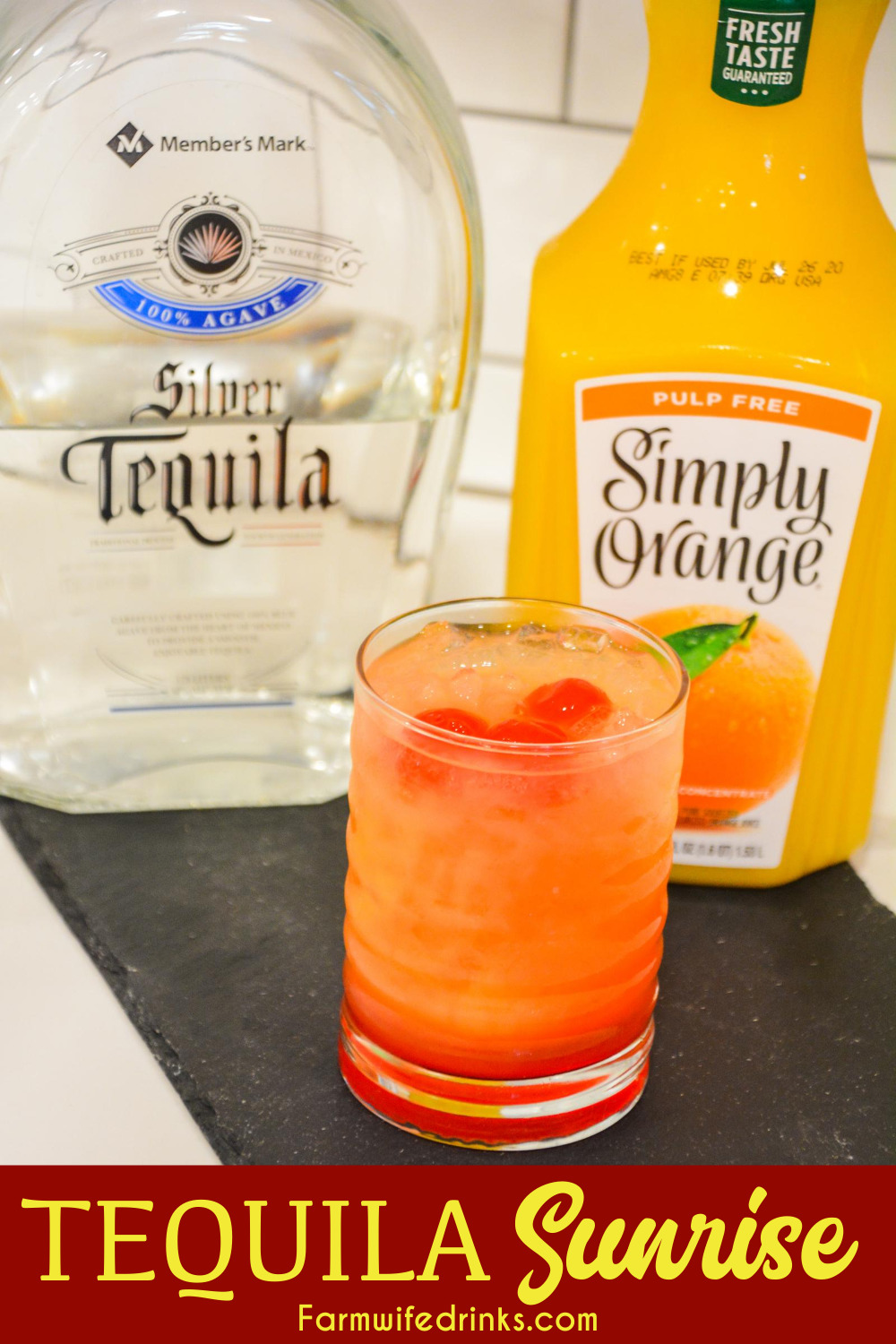 Tequila Sunrise is an orange juice and tequila cocktail made smooth with the addition of cherries and grenadine made famous in the 70s by Mick Jagger.