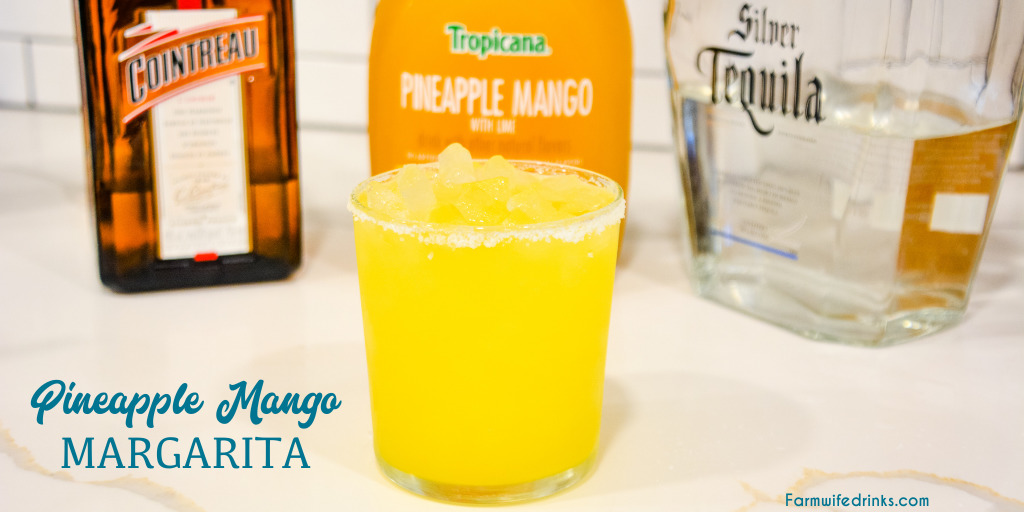 Pineapple mango margaritas are a simple three-ingredient margarita that is better than any mango margarita made with sweet and sour with the simple ingredients of pineapple mango juice, tequila, and Cointreau.