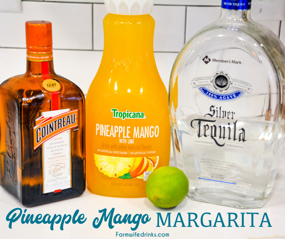 Pineapple mango margaritas are a simple three-ingredient margarita that is better than any mango margarita made with sweet and sour with the simple ingredients of pineapple mango juice, tequila, and Cointreau.