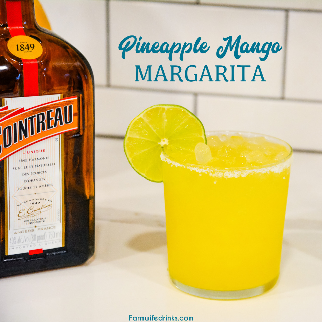 Pineapple mango margaritas are a simple three-ingredient margarita that is better than any mango margarita made with sweet and sour with the simple ingredients of pineapple mango juice, tequila, and Cointreau.