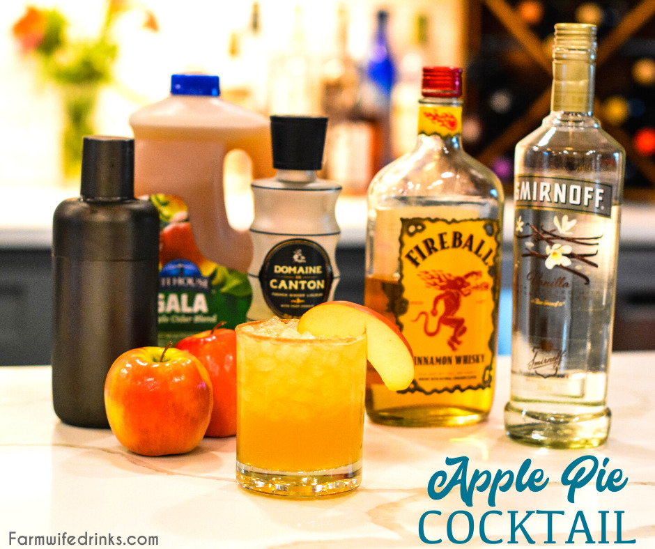 Apple pie cocktail is an apple cider cocktail combined with vanilla vodka, Fireball whisky, and ginger liquor for a the liquid version of the American favorite, apple pie.