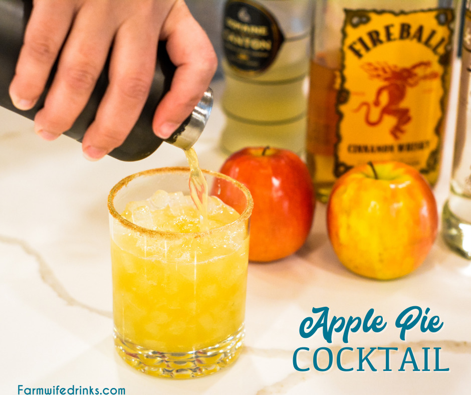 Apple pie cocktail is an apple cider cocktail combined with vanilla vodka, Fireball whisky, and ginger liquor for a the liquid version of the American favorite, apple pie.